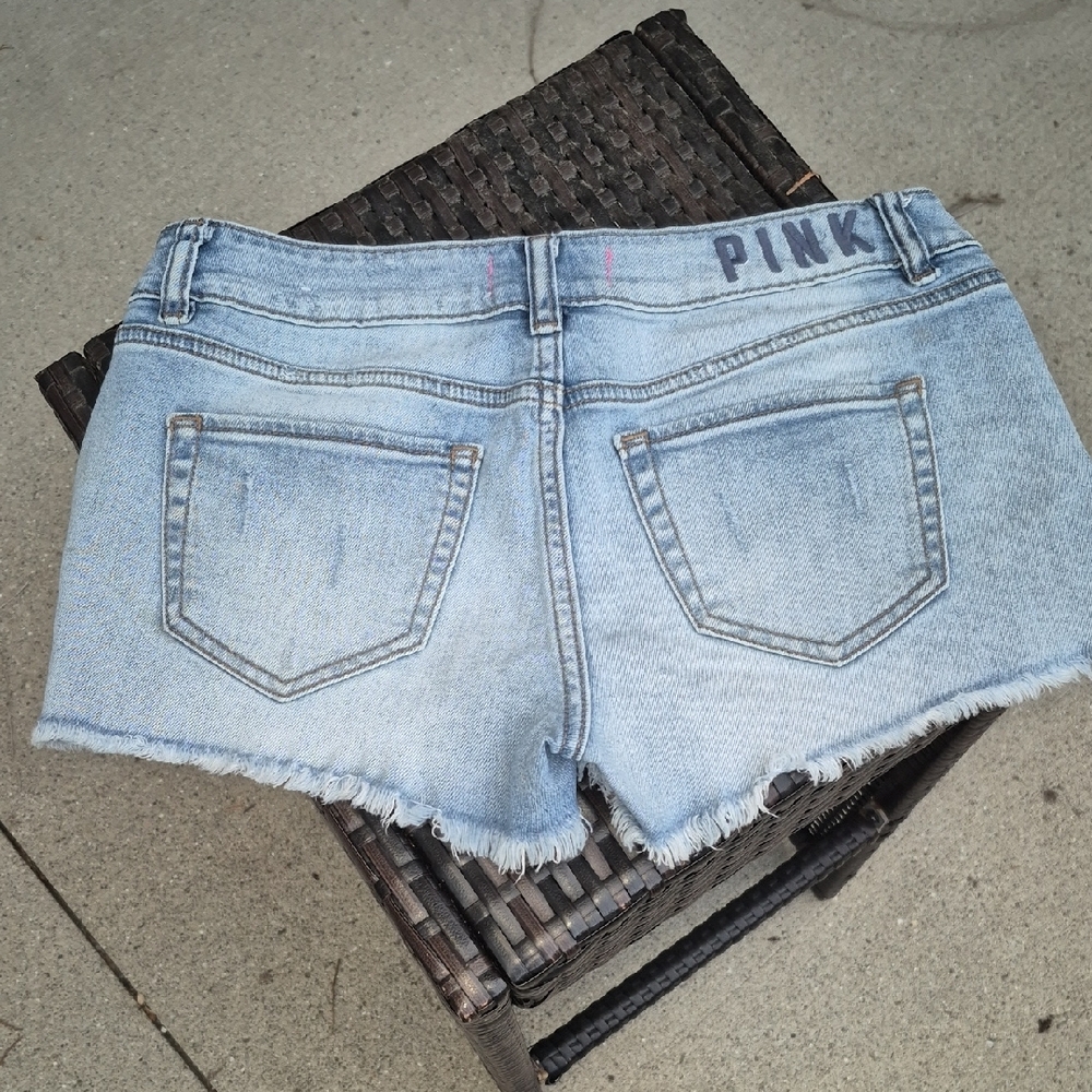 PINK Victoria's Secret Blue Jean Shorts Distressed Frayed Hem